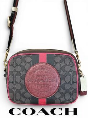 COACH Dempsey Camera Bag in Signature C Jacquard Canvas and Pebble Leather